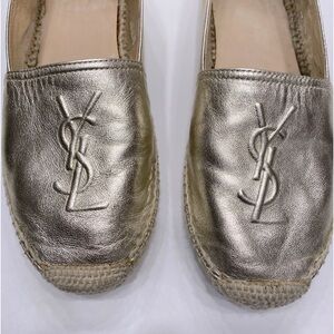 YSL Saint Laurent authentic 37.5. 7 1/2 women’s espadrille in pale metallic gold